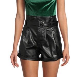 MADDEN NYC Faux Leather Paperbag Shorts Black